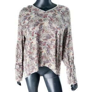 Anthropologie Everleigh Beige Floral Tiered Sleeve Blouse NWT XS Long Sleeve